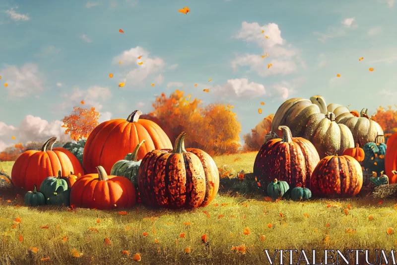 Vibrant Impressionist Pumpkins in a Field - Nature Art AI Image