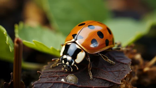 Vivid Ladybug on Brown Leaf