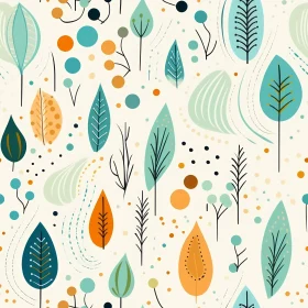 Colorful Leaves and Branches Seamless Pattern