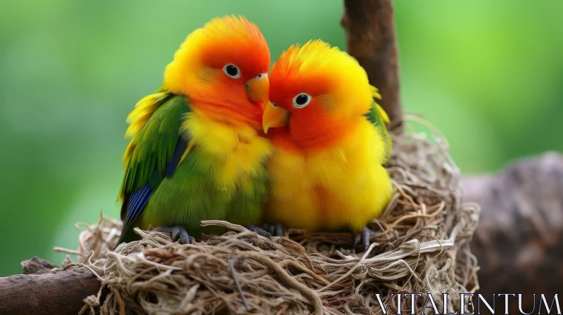 Colorful Parrots in Nest Encounter AI Image