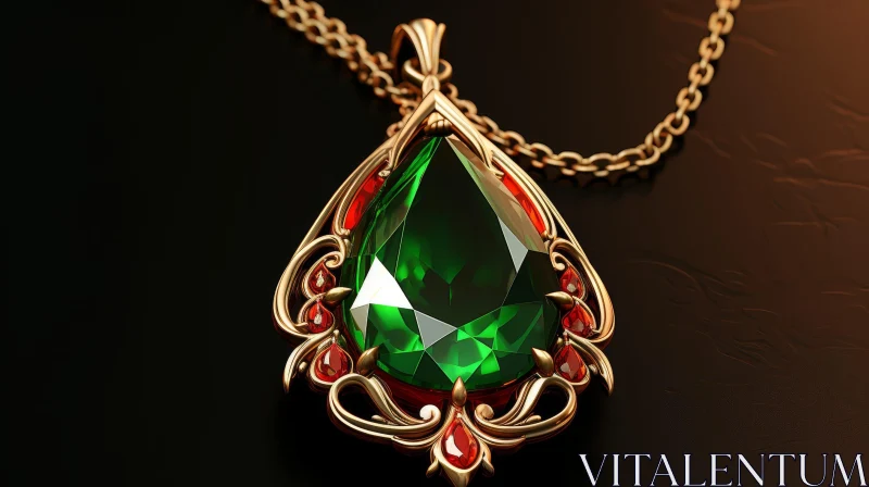 Exquisite Gold Pendant with Green and Red Gemstones AI Image