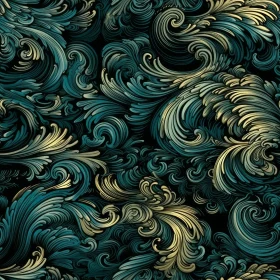 Golden Teal Waves Seamless Pattern - Art Nouveau Design