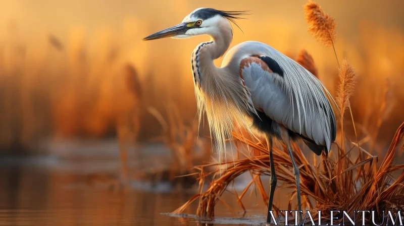 Great Blue Heron in Marsh - Serene Nature Scene AI Image