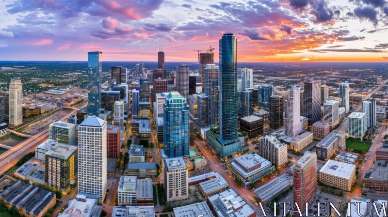 Houston Skyline at Sunset - A Mesmerizing Aerial View AI Image
