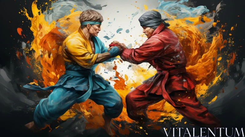 Intense Martial Arts Fight Painting AI Image