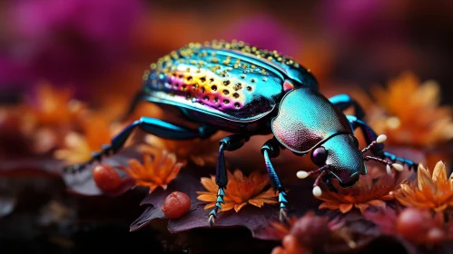 Rainbow-Colored Beetle Close-Up on Leaf