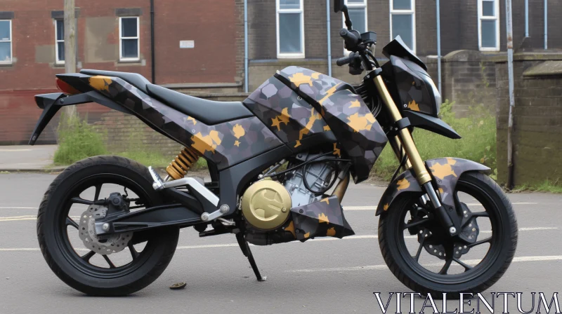 AI ART Yellow Camouflage Motorcycle with Detailed Foliage