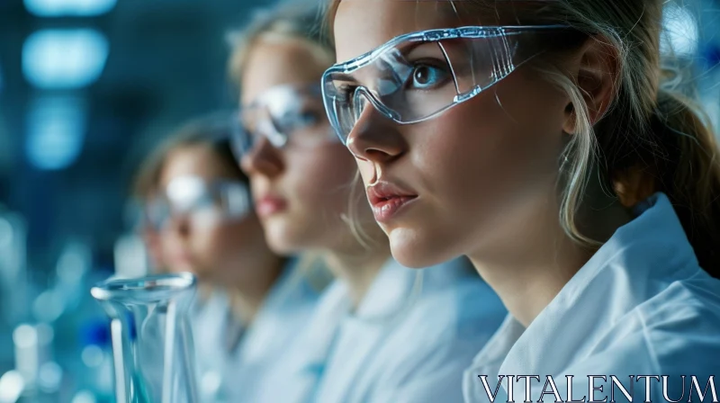Young Female Scientist with Glass Flask and Safety Goggles AI Image