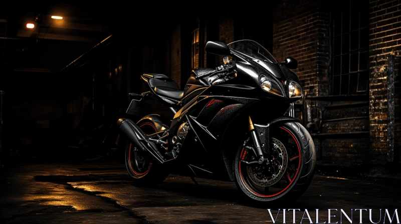 Black Bike with Intense and Dramatic Lighting - Dark Gold Design AI Image