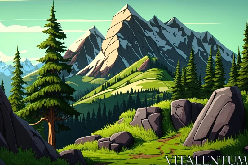 Captivating Forest and Mountain Landscape | Vibrant Colors and Intricate Details AI Image