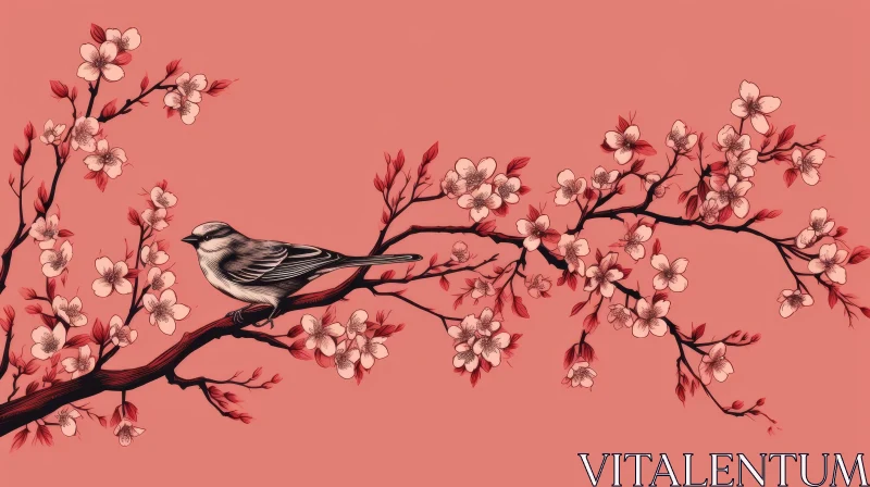 Cherry Blossom Bird Digital Drawing AI Image