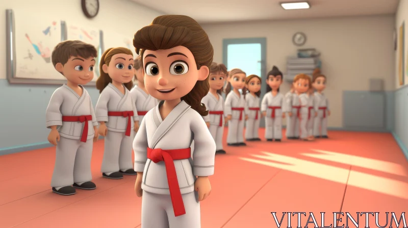 Children in Martial Arts Studio with White Uniforms AI Image