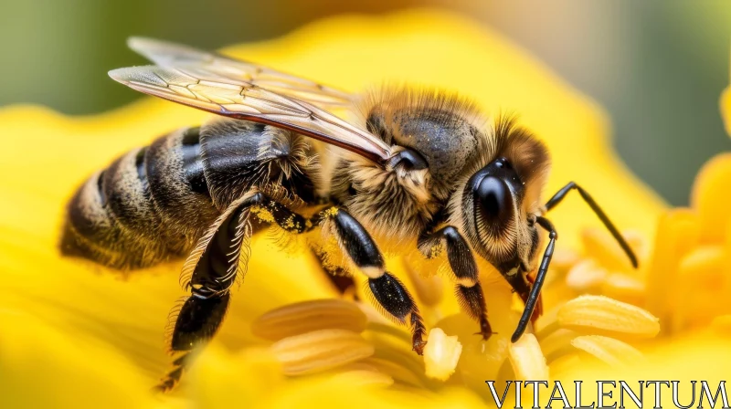 Close-Up Bee on Yellow Flower - Nature Photography AI Image