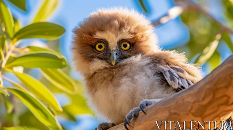 AI ART Curious Baby Owl Perched on Branch