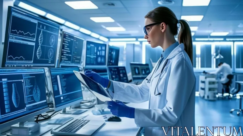Female Scientist in Modern Laboratory: Examining Medical Image AI Image