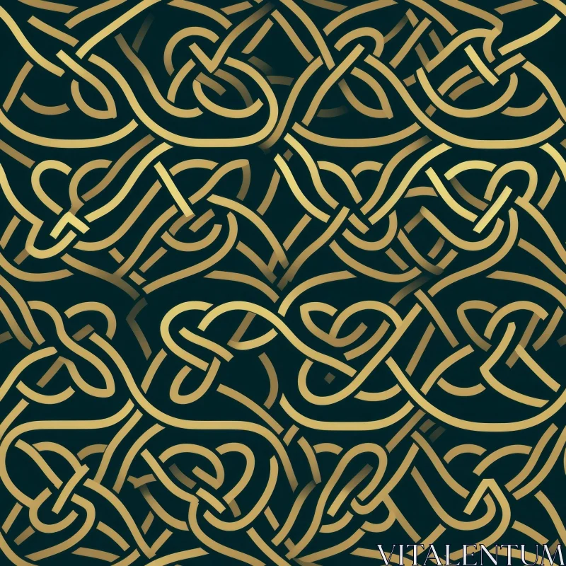 Golden Celtic Knots Pattern on Dark Green Background AI Image
