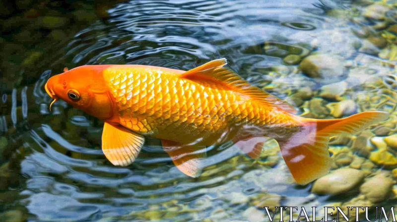 Graceful Orange Koi Fish Swimming in Serene Pond AI Image