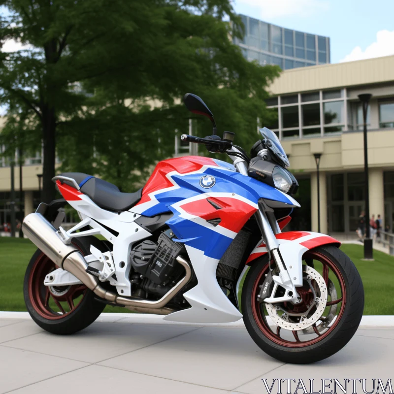Patriotic Red, White, and Blue Motorcycle | Dynamic Performance AI Image
