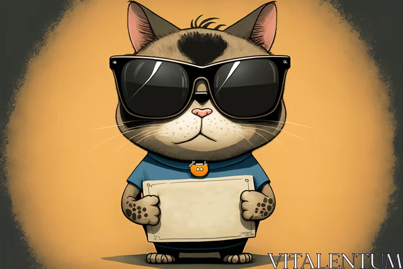 Playful Cat with Sunglasses Holding a Paper - Cartoon Compositions AI Image