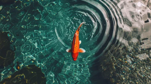 Top View Koi Fish Swimming in Pond