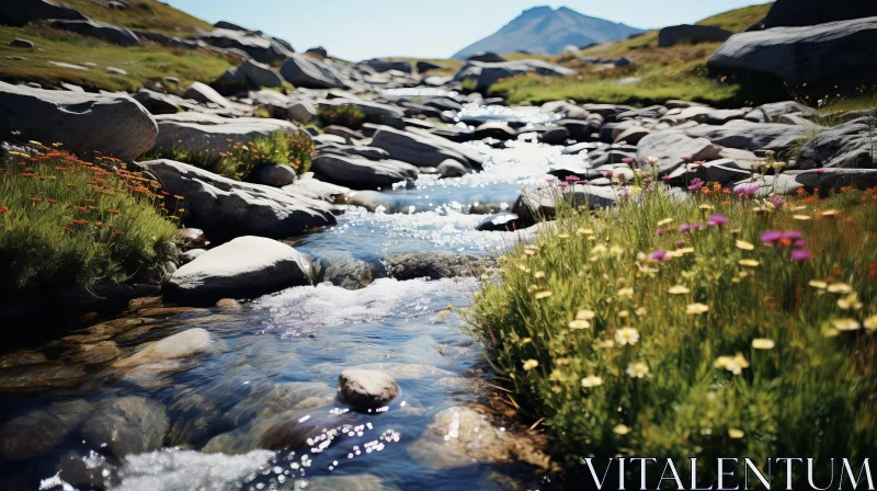 Tranquil Mountain Stream Landscape AI Image