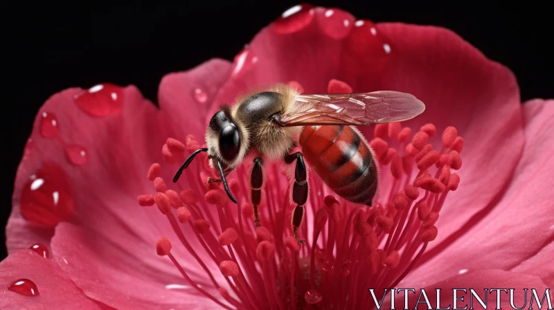 Bee on Pink Flower Close-Up AI Image