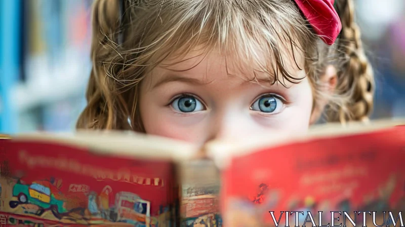 Captivating Portrait of a Curious Girl Reading a Book AI Image