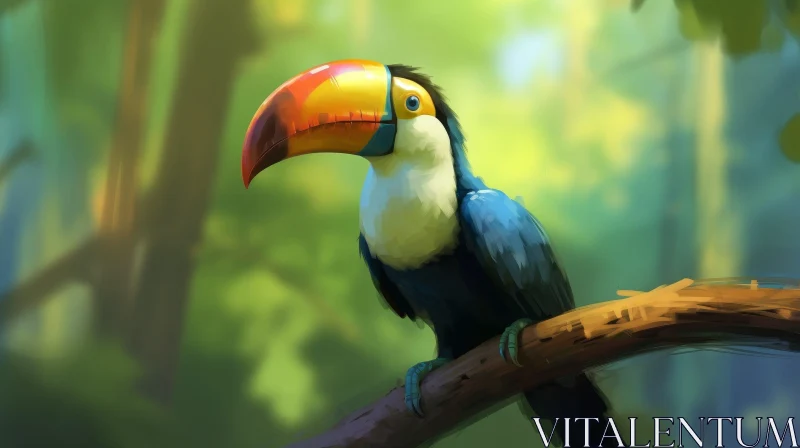 AI ART Colorful Toucan on Branch - Digital Painting