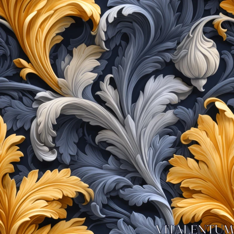 Elegant Acanthus Leaves Seamless Pattern in Gold and Gray AI Image