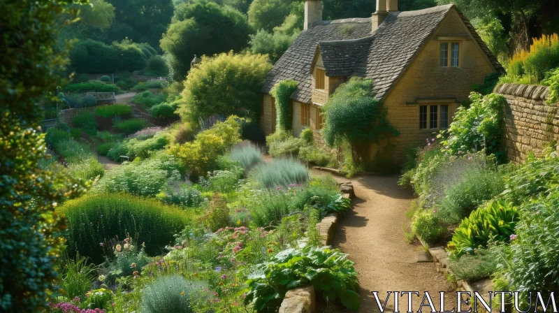 Enchanting English Cottage Garden: A Haven of Natural Beauty AI Image