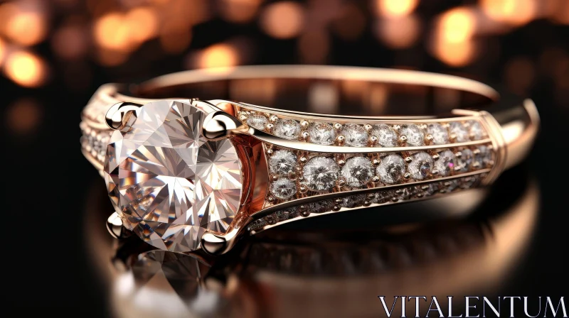 Exquisite Rose Gold Diamond Ring with Halo Setting AI Image