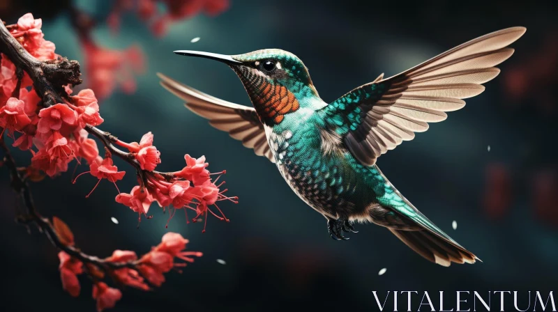 AI ART Graceful Hummingbird and Pink Flowers