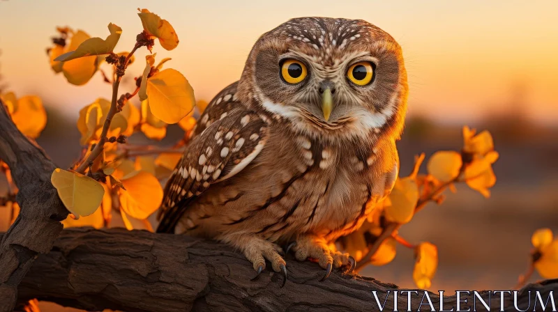 AI ART Majestic Owl Perched in Forest at Sunset