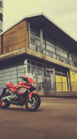 Red Motorbike in the Street - Industrial Brutalism and Vintage Atmosphere