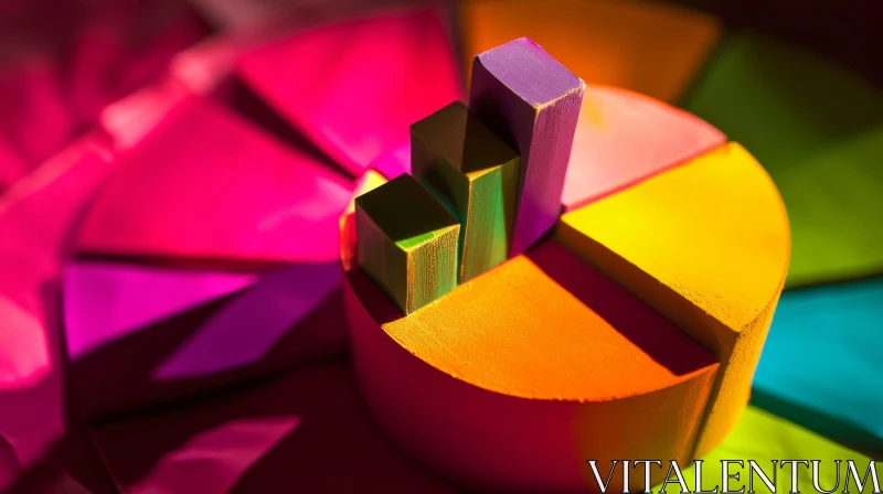 3D Illustration of Vibrant Pie Chart on Table AI Image