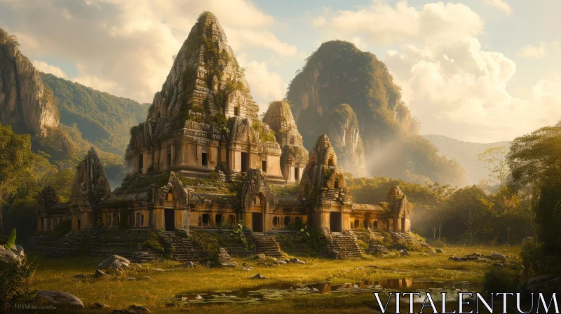 Ancient Temple Complex Overgrown by Jungle - Captivating Image AI Image