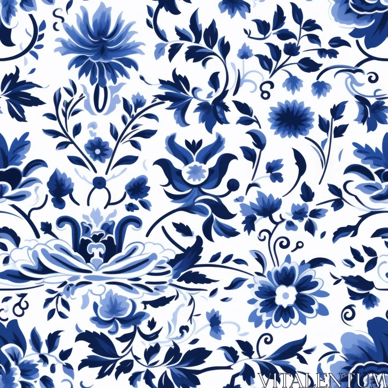 Blue and White Floral Pattern - Traditional Dutch Delftware Inspired Design AI Image