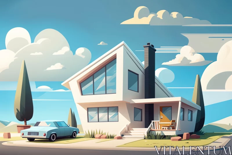 AI ART Cartoon Home with Car: Modernism-Inspired Portraiture