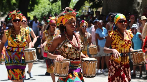 Celebrating African Culture: Colorful Traditional Clothing and Dancing Women