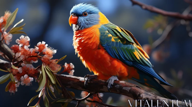 Colorful Parrot Perched on Branch - Nature Wildlife Photography AI Image