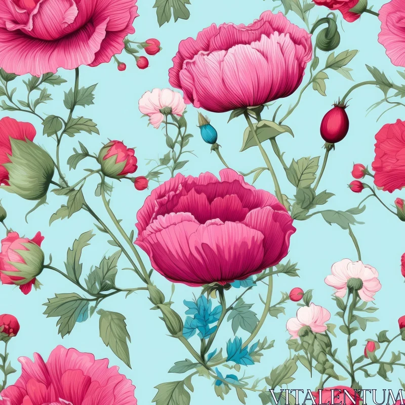 AI ART Elegant Floral Pattern on Blue Background