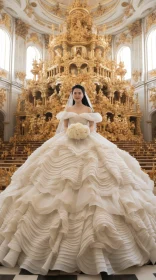 Elegant White Wedding Dress in Ornate Church