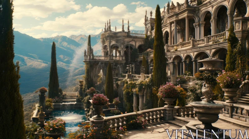 Enchanting Palace Landscape: A Fairy Tale Setting AI Image
