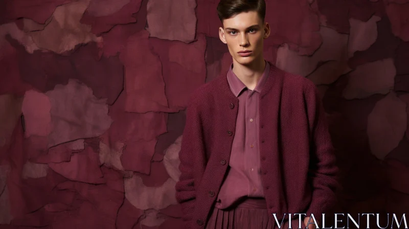 Fashionable Young Man in Burgundy Suit - Studio Portrait AI Image