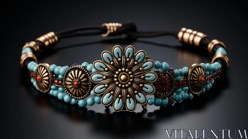 Handmade Beaded Bracelet with Flower Pendant - Unique Design AI Image
