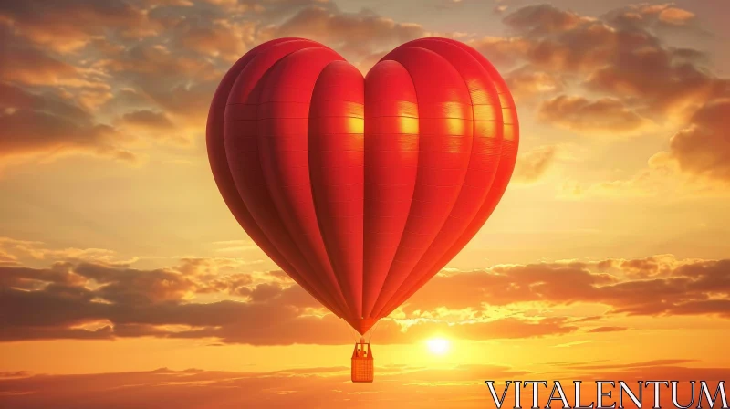 Red Heart-Shaped Hot Air Balloon in Surreal Sky AI Image