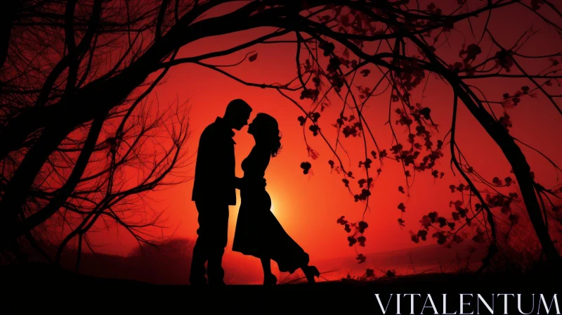 Romantic Sunset Silhouette of Man and Woman AI Image