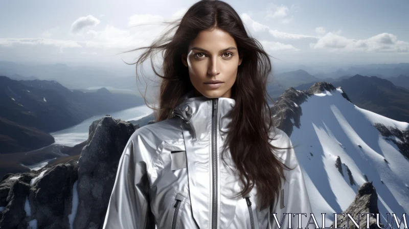Young Woman on Mountain Top - Powerful and Confident AI Image
