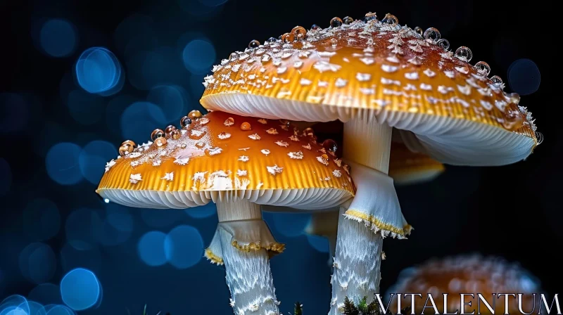 Enchanting Orange Mushroom Cluster in Dark Forest AI Image