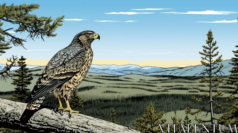 AI ART Hawk Illustration on Mountain Landscape